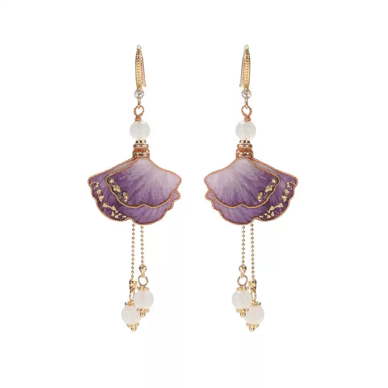 Purple premium ginkgo leaves earrings