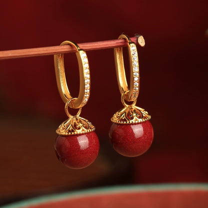 Large gold ring ruby Earrings - Boost Your Fortune