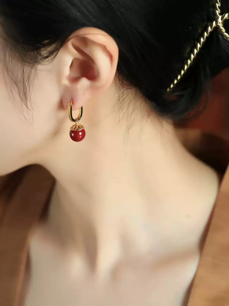 Large gold ring ruby Earrings - Boost Your Fortune