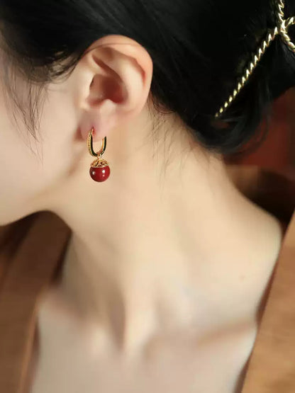 Large gold ring ruby Earrings - Boost Your Fortune