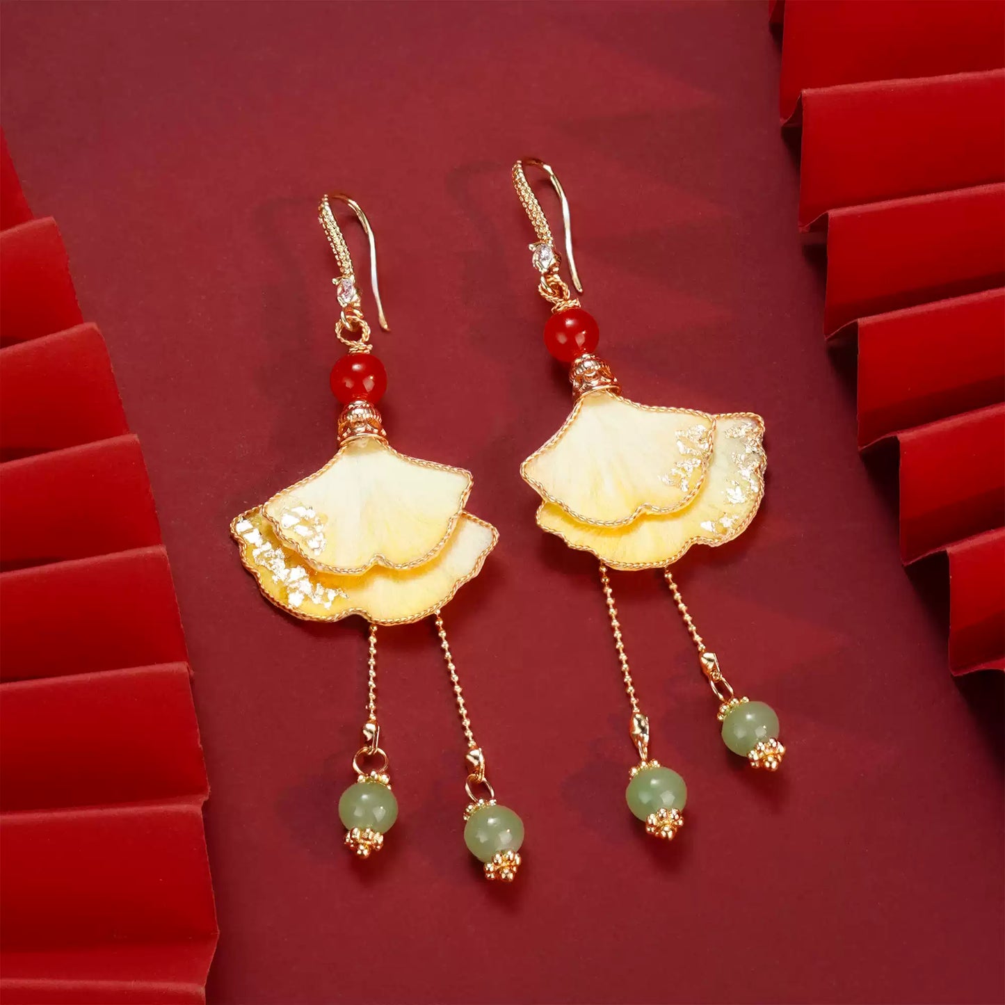 Yellow ginkgo leaves earrings