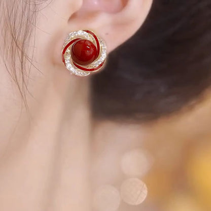 Spiral silver-edged flower Earrings - Health & Longevity Blessing