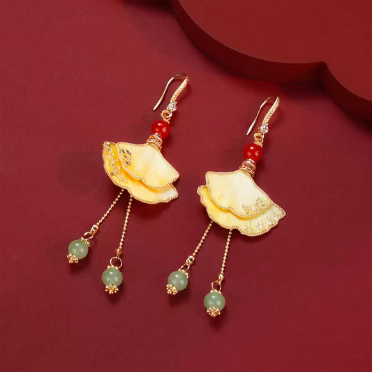 Yellow ginkgo leaves earrings
