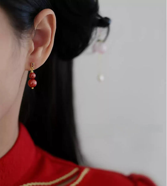 Hand-polished red beads Earrings - Feng Shui Metaphysics