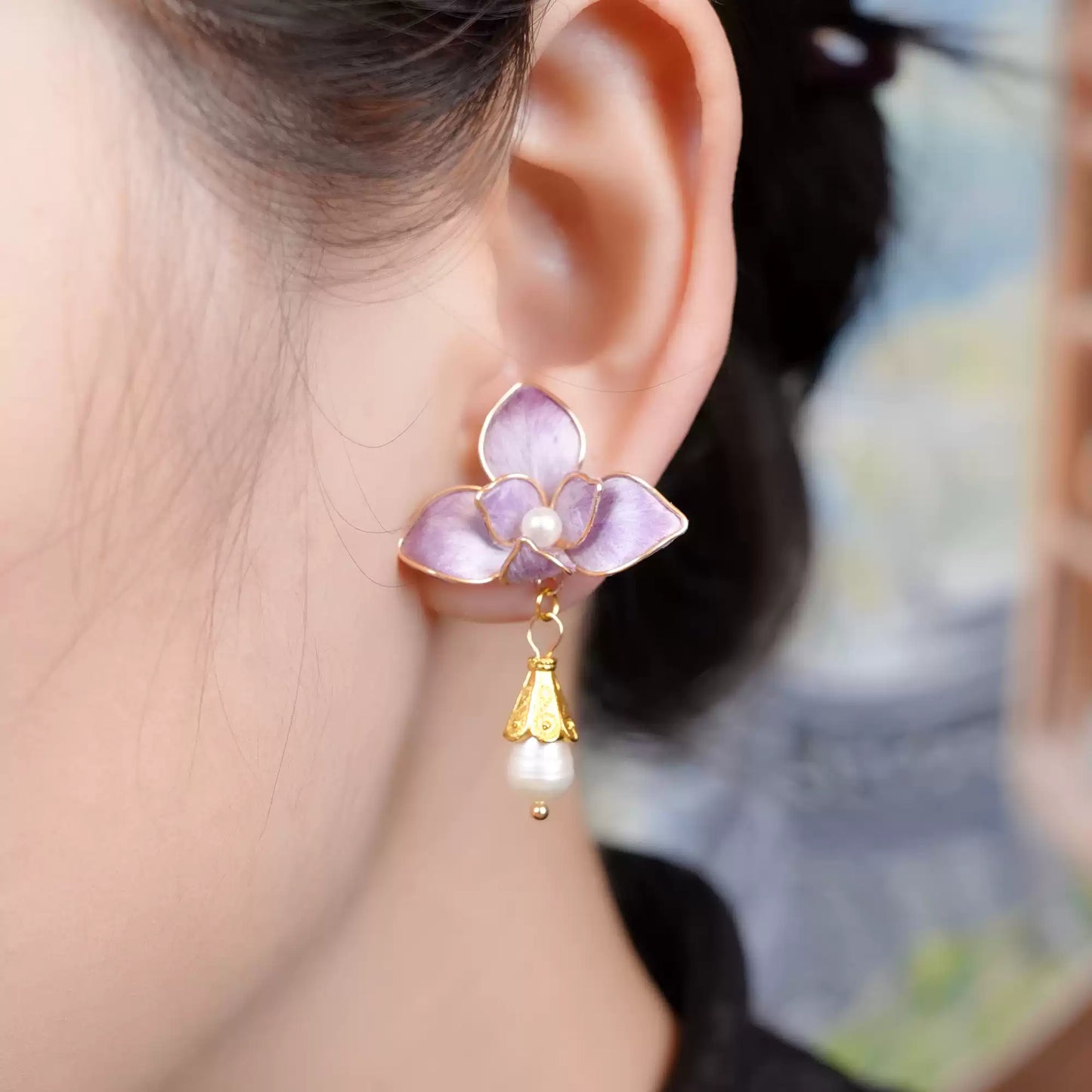Three purple petals earrings