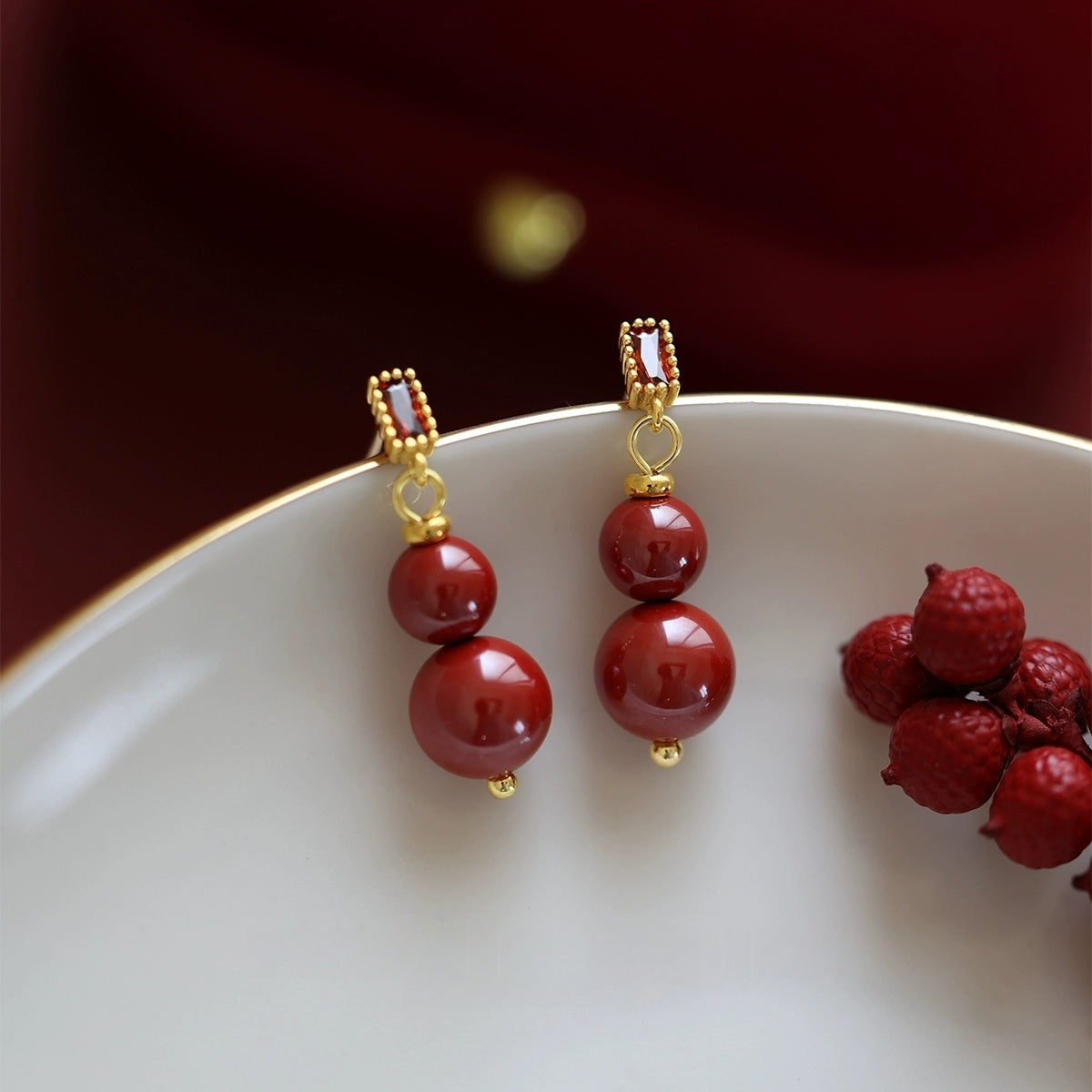 Hand-polished red beads Earrings - Feng Shui Metaphysics