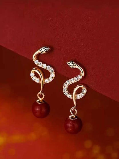 Silver snake-shaped ruby Earrings - Bad Luck Banisher