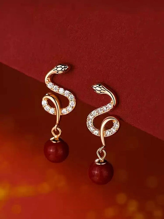 Silver snake-shaped ruby Earrings - Bad Luck Banisher