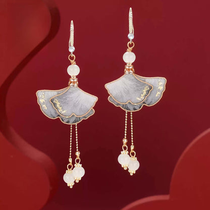 gray ginkgo leaves earrings