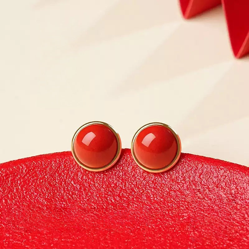 Smooth polished cinnabar Earrings - Health & Longevity Gift