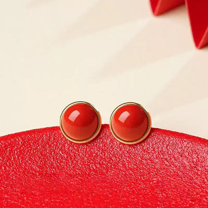 Smooth polished cinnabar Earrings - Health & Longevity Gift