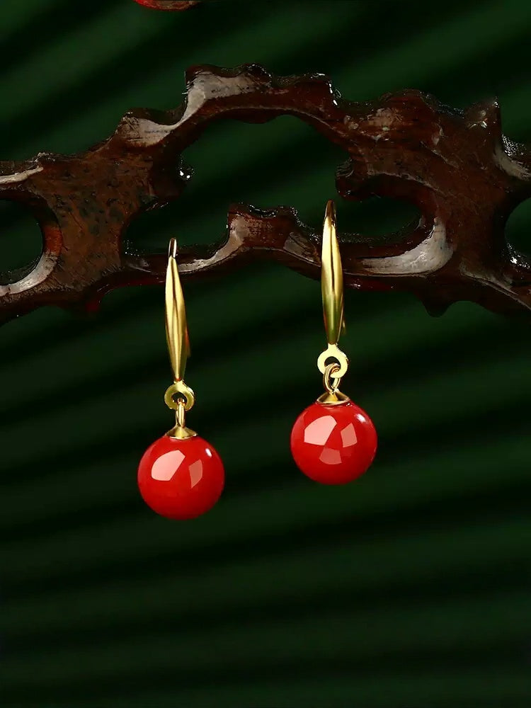 Golden Hook and Ruby Earrings - Wealth Magnet