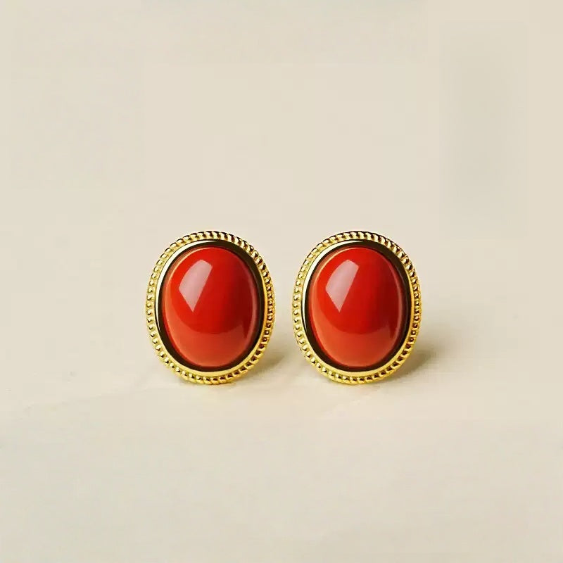 Gold-rimmed Ruby Earrings - Health & Longevity Gift