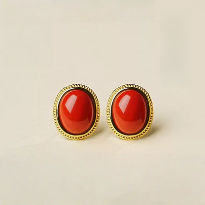 Gold-rimmed Ruby Earrings - Health & Longevity Gift