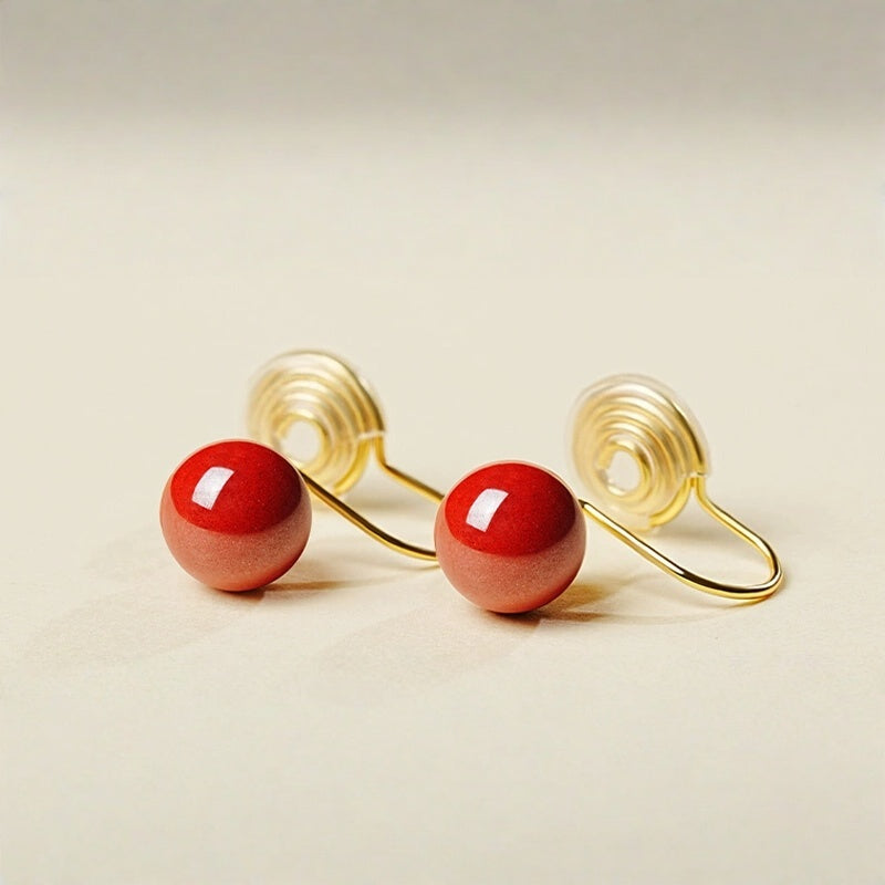 Golden Hook and Ruby Earrings - Health & Longevity Blessing