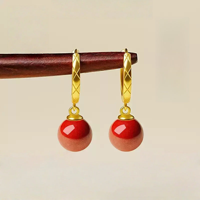 Golden red cinnabar Earrings - Wealth Magnet