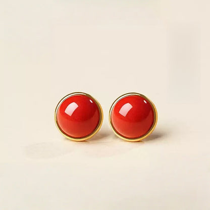 Smooth polished cinnabar Earrings - Health & Longevity Gift
