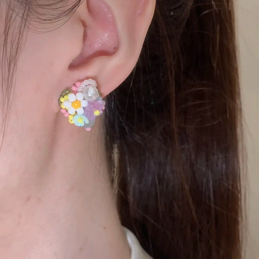 Five-colored petals earrings